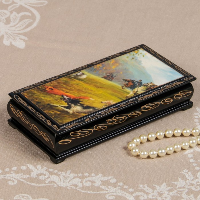 Шкатулка - купюрница «Охота», 8,5×17см, лаковая миниатюра