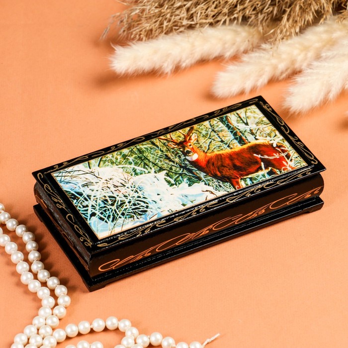 Шкатулка - купюрница «Охота», 8,5×17 см, лаковая миниатюра