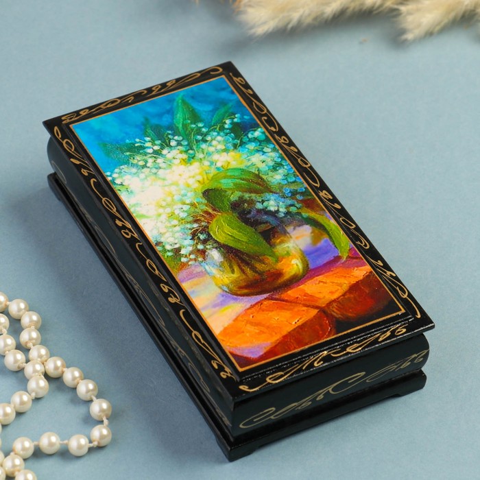 Шкатулка - купюрница «Ландыши», 8,5×17 см, лаковая миниатюра