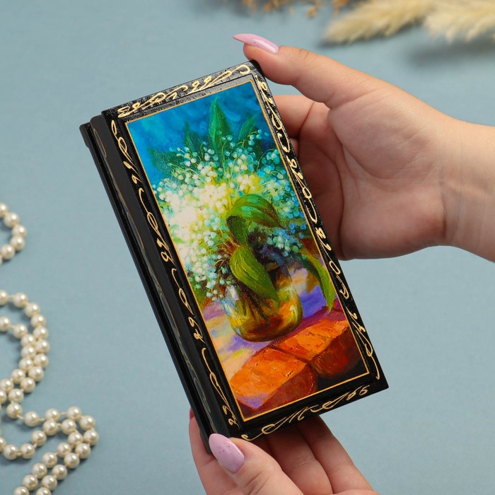 Шкатулка - купюрница «Ландыши», 8,5×17 см, лаковая миниатюра