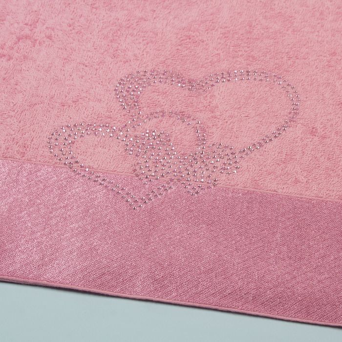 Полотенце махровое "Два сердца как одно", 45х90 см, цвет фуксия, 400 гр/м