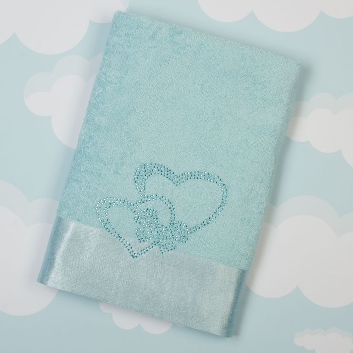 Полотенце махровое "Два сердца как одно", 70х140 см, цвет голубой, 400 гр/м
