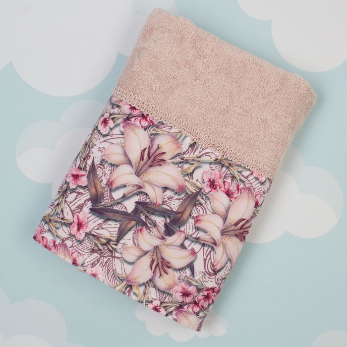 Полотенце махровое Лилии 45х90 см, роз, хлопок 400 гр/м