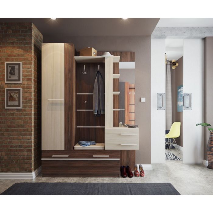 Прихожая "Брауни", олива шоколад/ясень шимо светлый