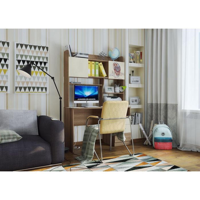 Стол компьютерный 1200 "Галерея", ясень шимо тёмный/крем