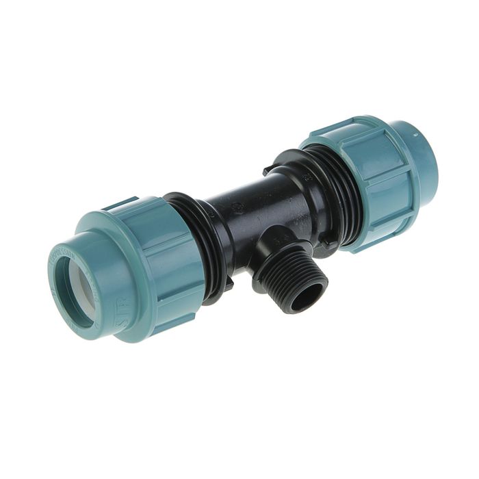 Тройник ПНД STR, 32 мм х 3/4" х 32 мм, наружная резьба