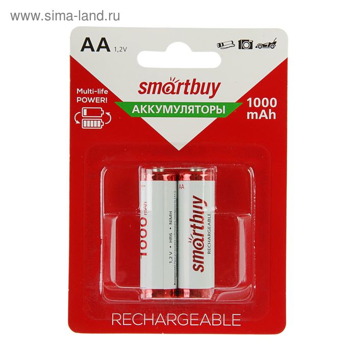 фото Аккумулятор smartbuy, ni-mh, aa, hr6-2bl, 1.2в, 1000 мач, блистер, 2 шт.