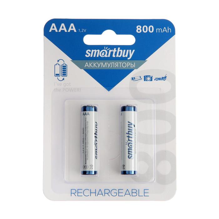 Аккумулятор Smartbuy, Ni-Mh, AAA, HR03-2BL, 1.2В, 800 мАч, блистер, 2 шт. аккумулятор smartbuy 14500 li14500 1s 3 7 в 800 мач спайка 1 шт