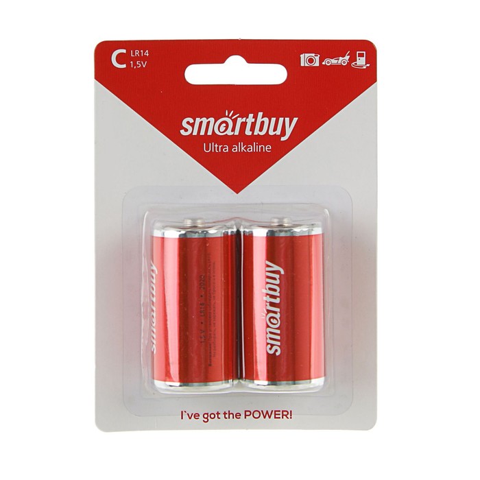 Батарейка алкалиновая Smartbuy Ultra, С, LR14-2BL, блистер, 2 шт.
