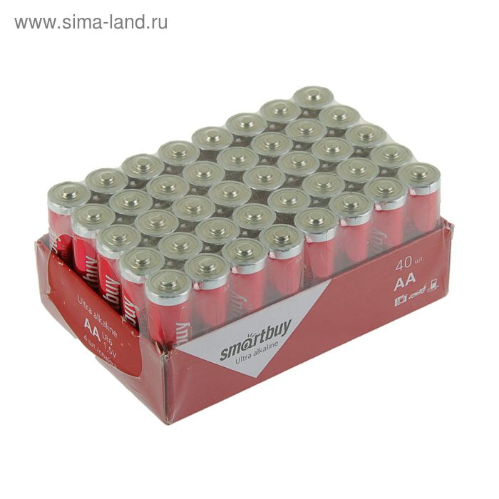 Батарейка алкалиновая Smartbuy Ultra, AA, LR6-40BOX, 1.5В, набор 40 шт. батарейка ultra power aa lr6 1 5 в пальчиковые 12 шт