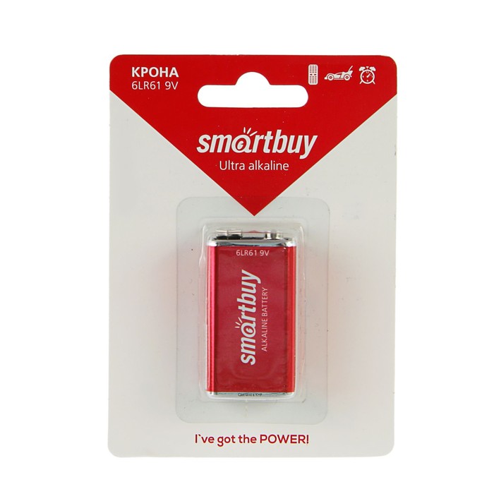 Батарейка алкалиновая Smartbuy, 6LR61, крона, блистер, 1 шт.