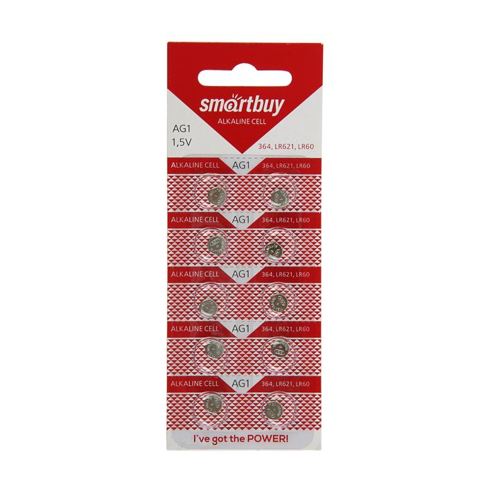 Батарейка алкалиновая Smartbuy, AG1 (364, LR621, LR60)-10BL, блистер, 10 шт.