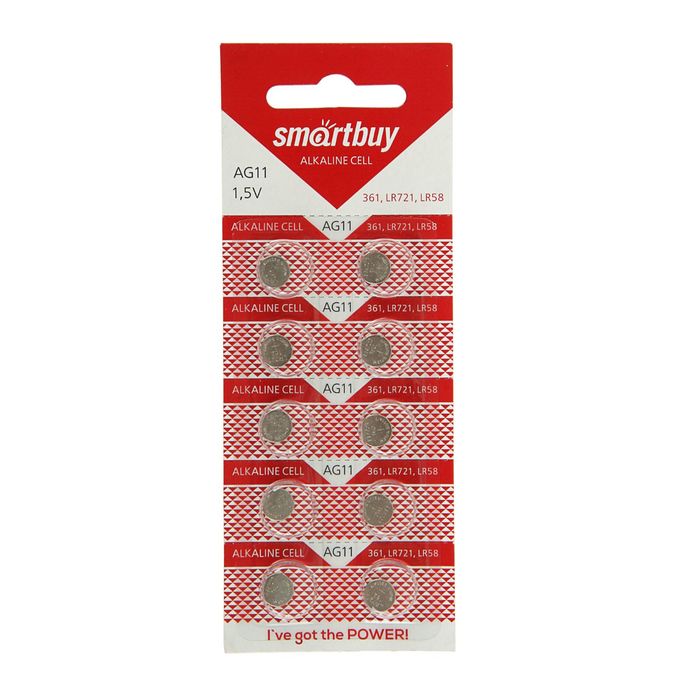 Батарейка алкалиновая Smartbuy, AG11 (361, LR721, LR58)-10BL, блистер, 10 шт.
