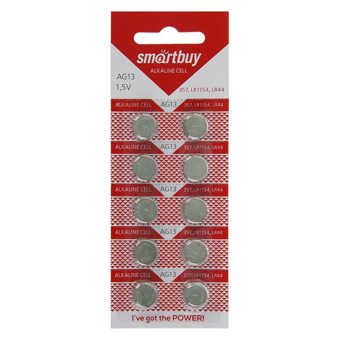 Батарейка алкалиновая Smartbuy, AG13 (357, LR1154, LR44)-10BL, блистер, 10 шт.