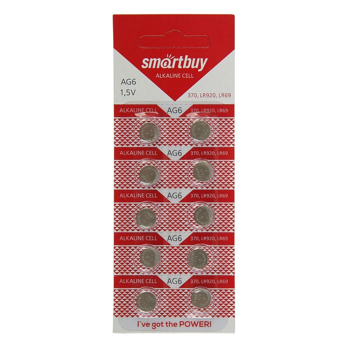 Батарейка алкалиновая Smartbuy, AG6 (370, LR920, LR69)-10BL, блистер, 10 шт.