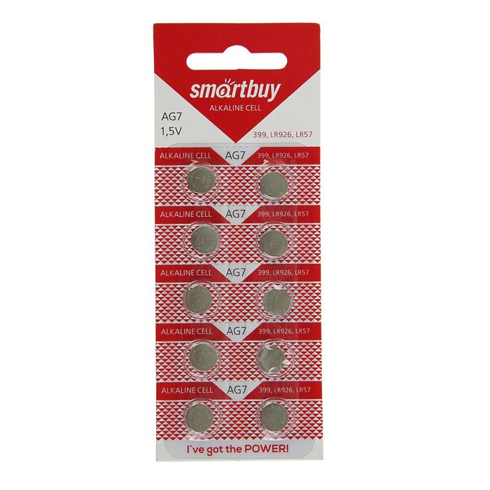 Батарейка алкалиновая Smartbuy, AG7 (399, LR926, LR57)-10BL, блистер, 10 шт.