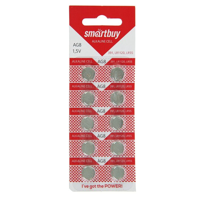 Батарейка алкалиновая Smartbuy, AG8 (391, LR1120, LR55)-10BL, блистер, 10 шт.