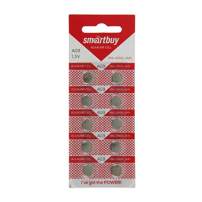 Батарейка алкалиновая Smartbuy, AG9 (394, LR936, LR45)-10BL, блистер, 10 шт.
