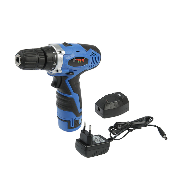 Дрель-шуруповерт TUNDRA comfort аккумуляторный, 12V, 0-550/0-1250 об/мин, 1500mA, DSHA-004-12-02