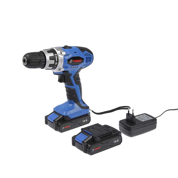 Дрель-шуруповерт TUNDRA comfort аккумуляторный, 18V, 0-550/0-1250 об/мин, 1500mA, DSHA-005-18-04