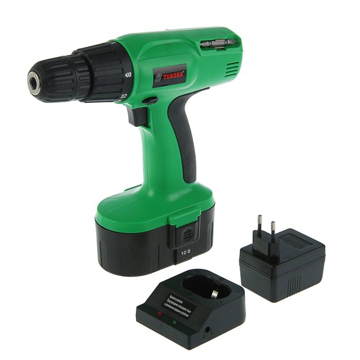 Дрель-шуруповерт TUNDRA basic аккумуляторный, 12V, 0-550 об/мин, 1200mA, Ni-Cd, DSHA-002-12-01