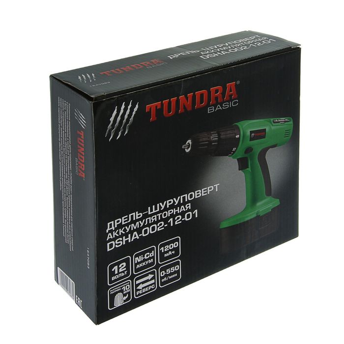 Дрель-шуруповерт TUNDRA basic аккумуляторный, 12V, 0-550 об/мин, 1200mA, Ni-Cd, DSHA-002-12-01