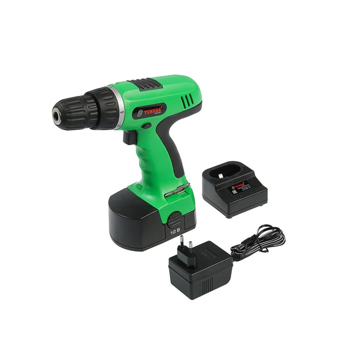 Дрель-шуруповерт TUNDRA basic аккумуляторный, 12V, 0-550 об/мин, 800mA, Ni-Cd, DSHA-003-12-01