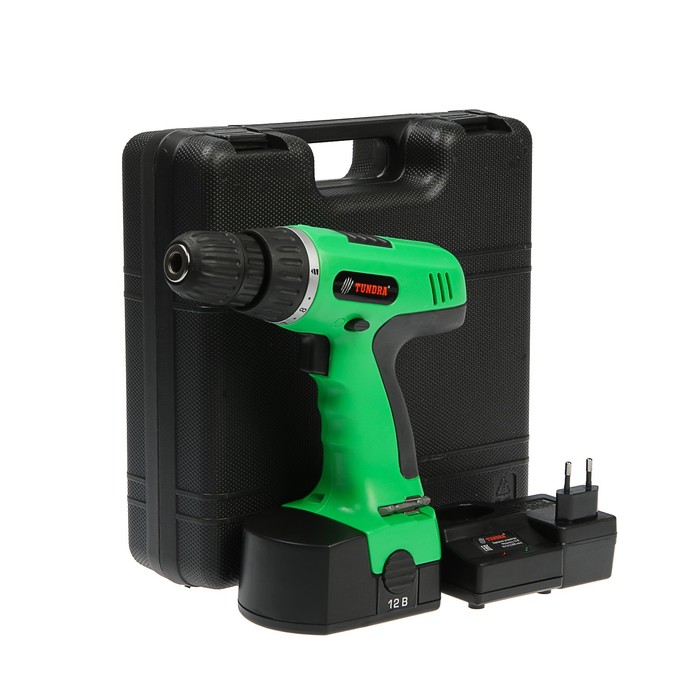 Дрель-шуруповерт TUNDRA basic аккумуляторный, 12V, 0-550 об/мин, 1200mA, Ni-Cd, DSHA-003-12-02