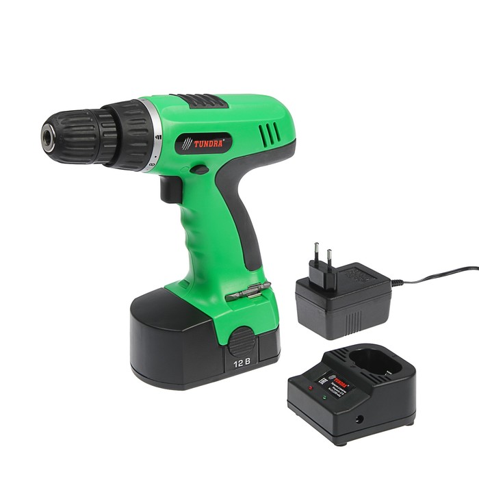 Дрель-шуруповерт TUNDRA basic аккумуляторный, 12V, 0-550 об/мин, 1200mA, Ni-Cd, DSHA-003-12-02