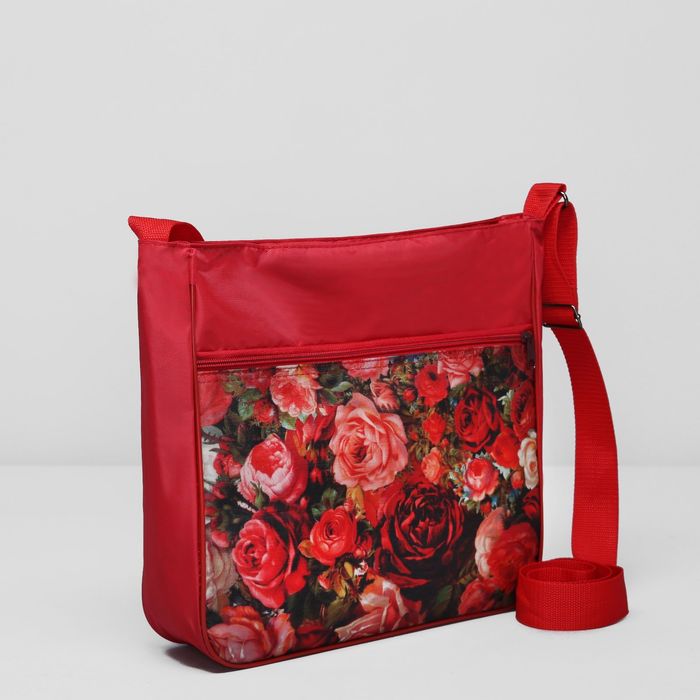 Сумка молодёжная, 1 отдел, принт цветочный красный