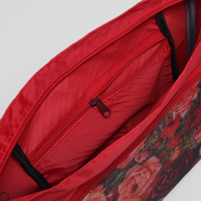 Сумка молодёжная, 1 отдел, принт цветочный красный