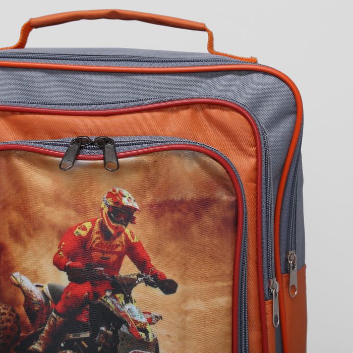 Рюкзак школьный на молнии, 1 отдел, 2 наружных кармана, цвет серый/оранжевый