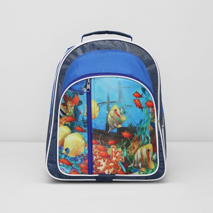 Рюкзак школьный на молнии, 1 отдел, 2 наружных кармана, цвет синий