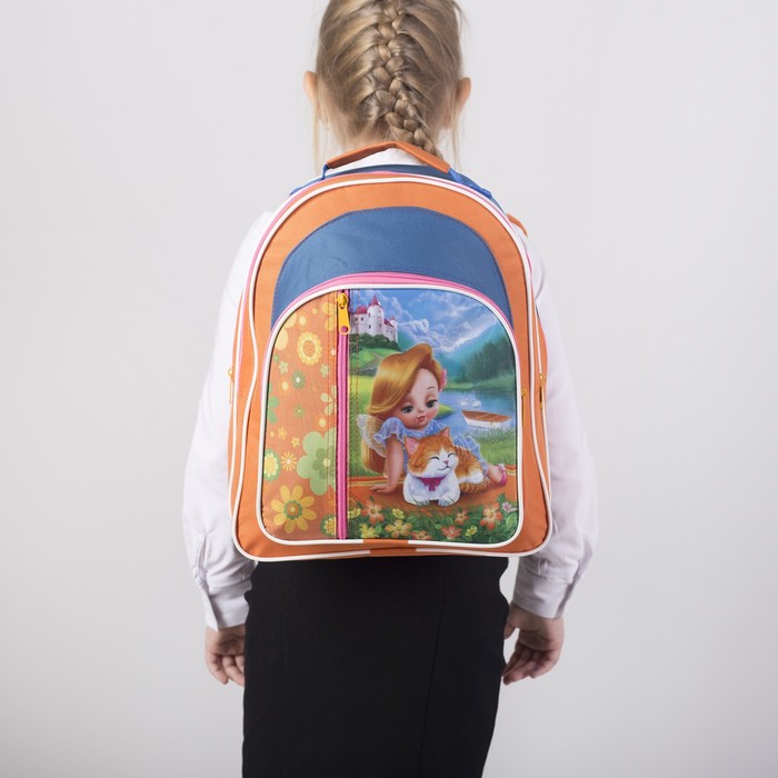 Рюкзак школьный на молнии, 1 отдел, 2 наружных кармана, цвет оранжевый