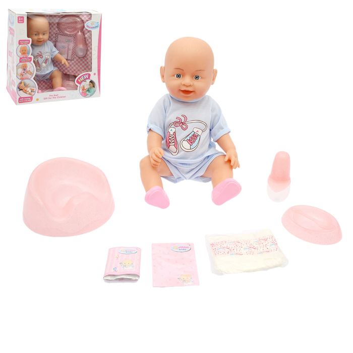 Пупс функциональный "Семён", кушает, писает, при нажатии на ручку пищит, с аксессуарами