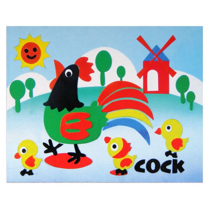 Аппликация бумагой "Петушок" лист основы и лист элементов для наклеивания