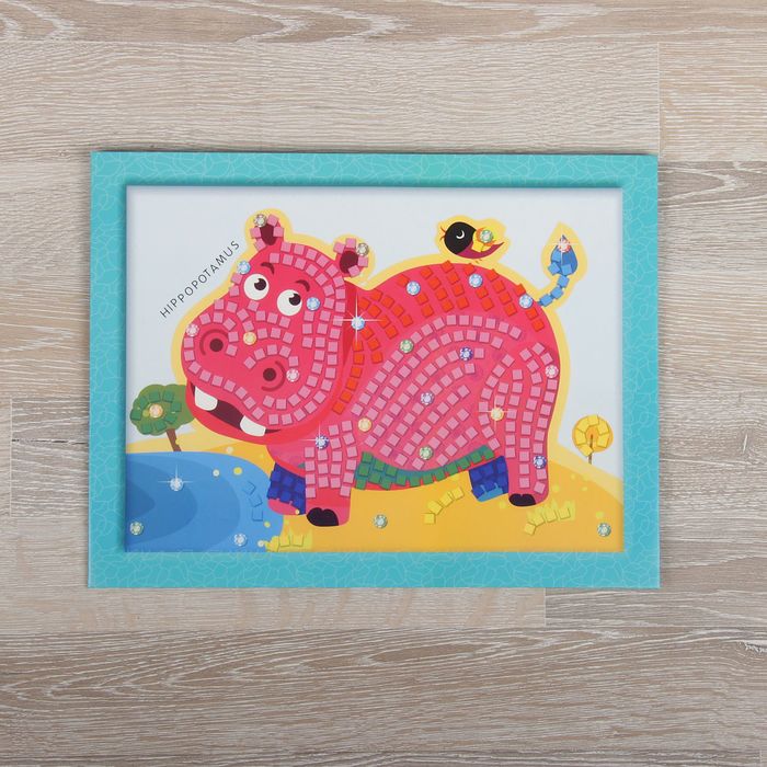 Мозаика стикерная с рамкой "Бегемот" стразы