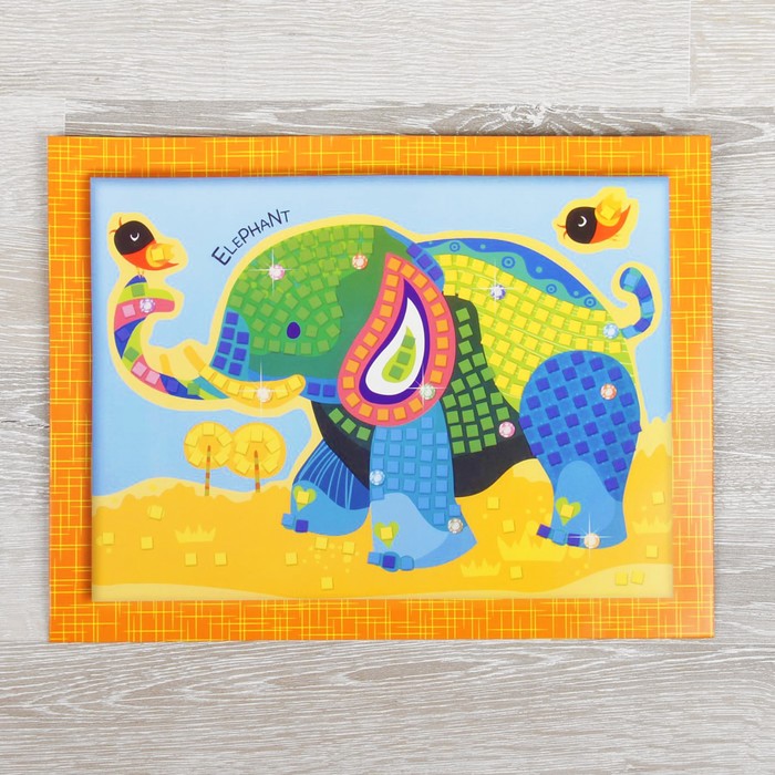 Мозаика стикерная с рамкой "Слон" стразы