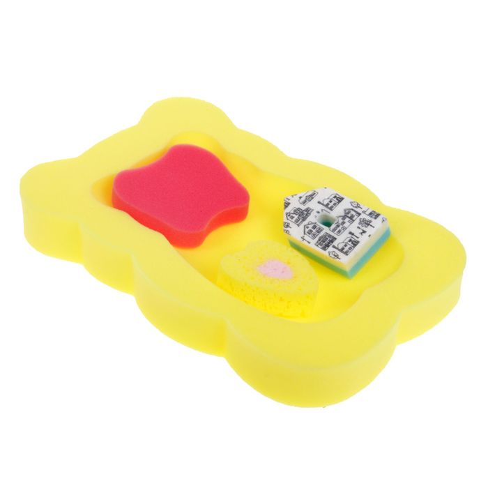 Набор для купания и игры в ванной, 4 предмета: поролоновый матрас, губки, 3 шт., МИКС