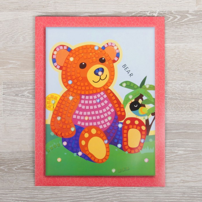 Мозаика стикерная с рамкой "Медведь" стразы