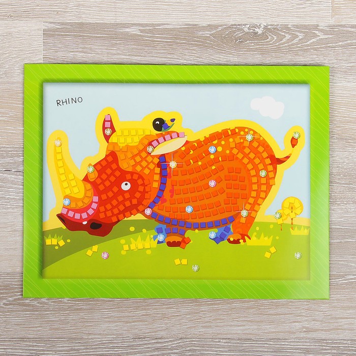 Мозаика стикерная с рамкой "Носорог" стразы
