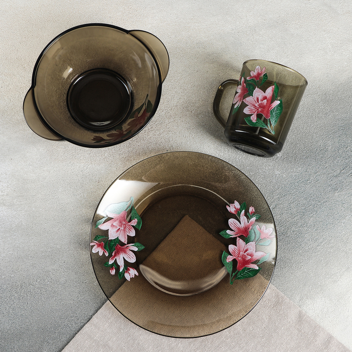 Набор для завтрака "Магнолия", 3 предмета: тарелка 20,5 см, миска 510 мл, кружка 210 мл, цвет дымка