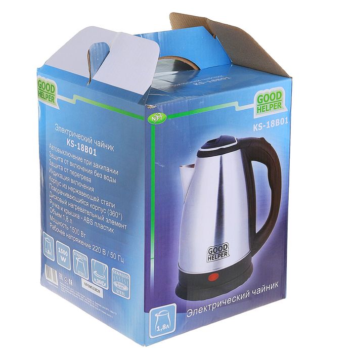 Чайник электрический GOODHELPER KS-18B01, 1.8 л, 1500 Вт, нержавеющая сталь