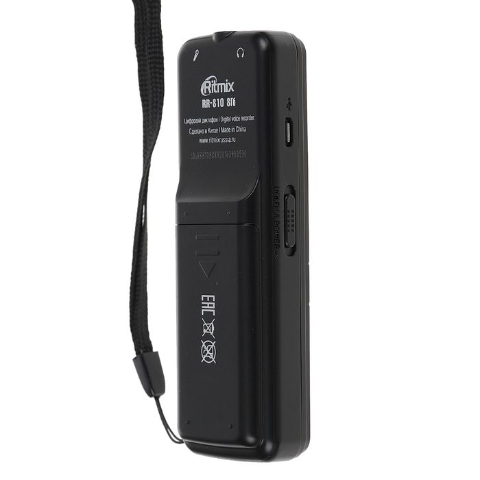 Диктофон RITMIX RR-810 8Gb Black, MP3, микрофон, дисплей, чехол, ремешок