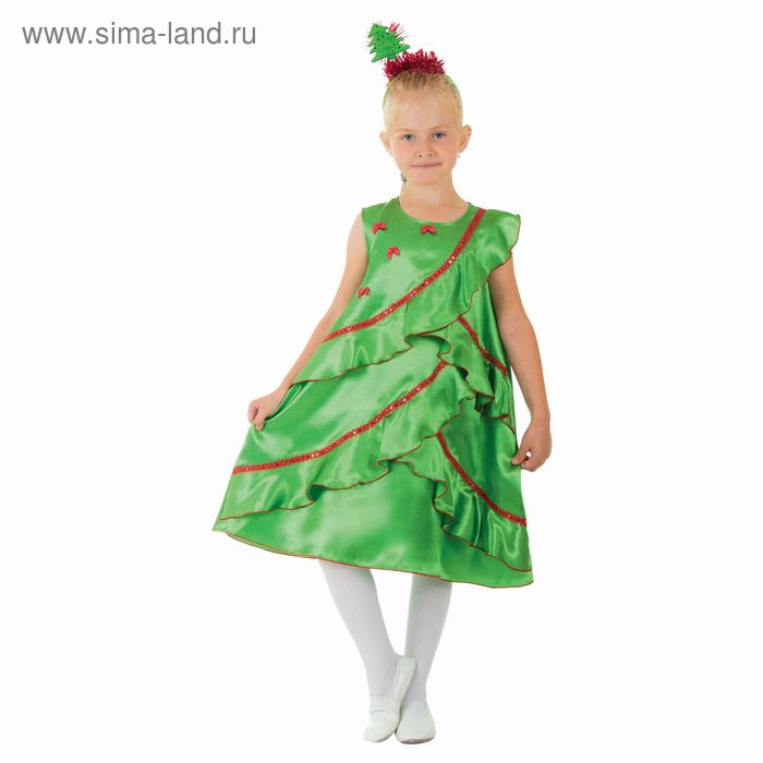 Карнавальный костюм Ёлочка атласная, платье, ободок, р-р 28, рост 104 см костюм карнавальный ёлочка малышка цв зеленый размер 104 см