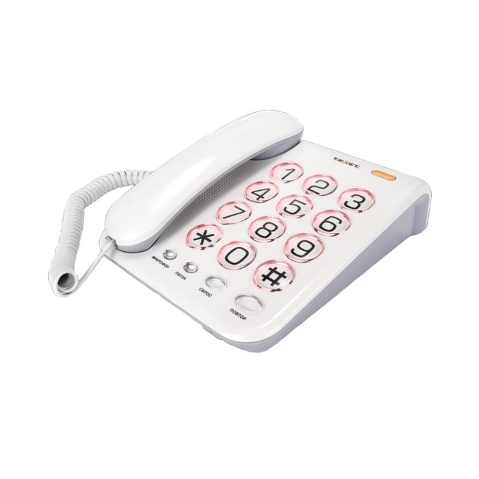Телефон Texet TX 262, проводной, регулятор громкости звонка, большие кнопки, светло-серый