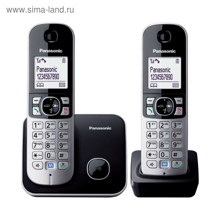 Телефон Panasonic KX-TG6812 RUB DECT, комплект из базы и 2 трубок, полифония, громкая связь 253167 телефон panasonic kx tg6821 rub dect а отв комплект из базы и трубки полифония