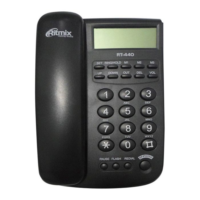 Телефон Ritmix RT-440, проводной, определитель номеров, черный