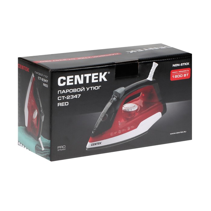 Утюг Centek CT-2347, 1800 Вт, 200мл, антипригарное покрытие, самоочистка, красный