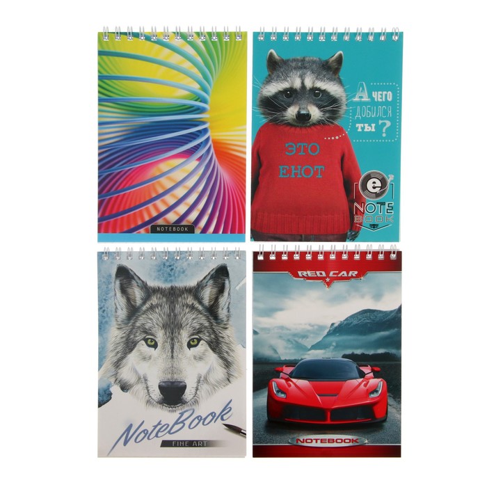 Блокнот А6, 40 листов клетка на гребне "Микс 1", сплошной УФ-лак, МИКС